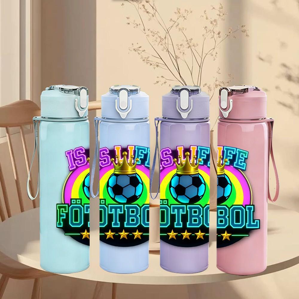 1PC Retro Colorful Futbol Badge Print 750ml Color Plastic Sports Water Bottle Leakproof Flip Straw Lid Suitable for Sports Office Home Use