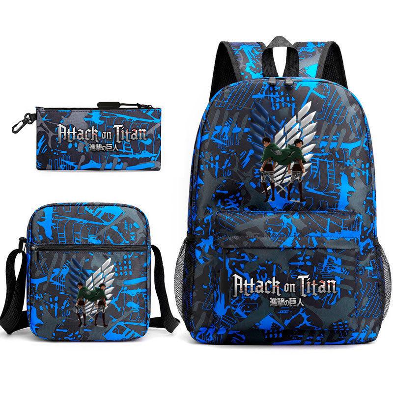 Attack Giant Elementary School Bag Backpack Casual School Bag Three-piece Set