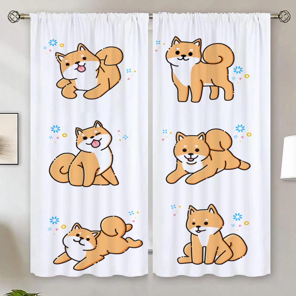Shiba Inu Living Room Curtains for Living Room 2 Elegant Pieces Tulle In Kitchen Curtain Blackout Curtain 100% Partition Shades