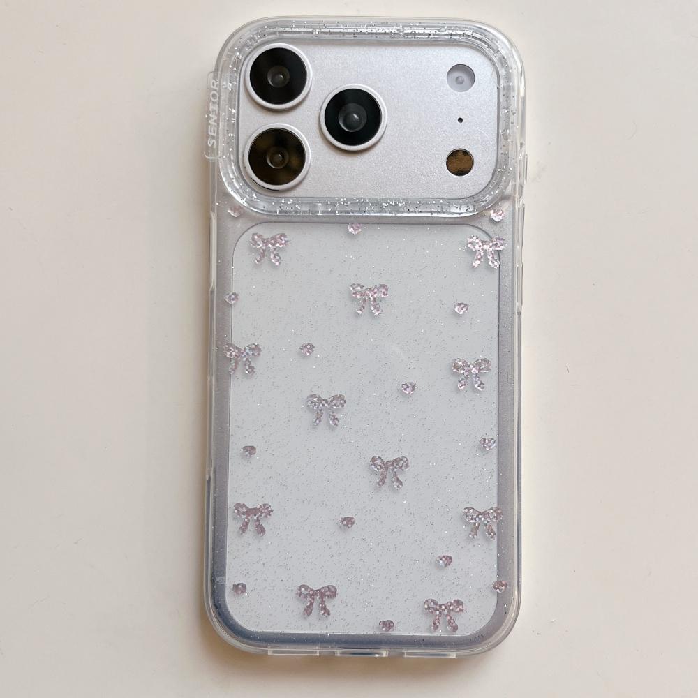 Aplicável à capa de telemóvel Apple 17promax laço com glitter iphone16pro transparente super popular explosão 15 única bonita senso avançado 14