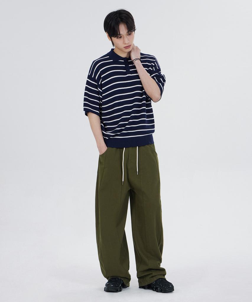 GLW Striped Collar Half Knit Navy