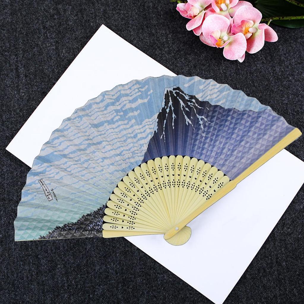 Silk Fan for Men and White Clouds and Mount Fuji Lightweight Bamboo Silk Bamboo Craft Japanese Style Accessory Fan [YINKE] Women, Design, Frame,