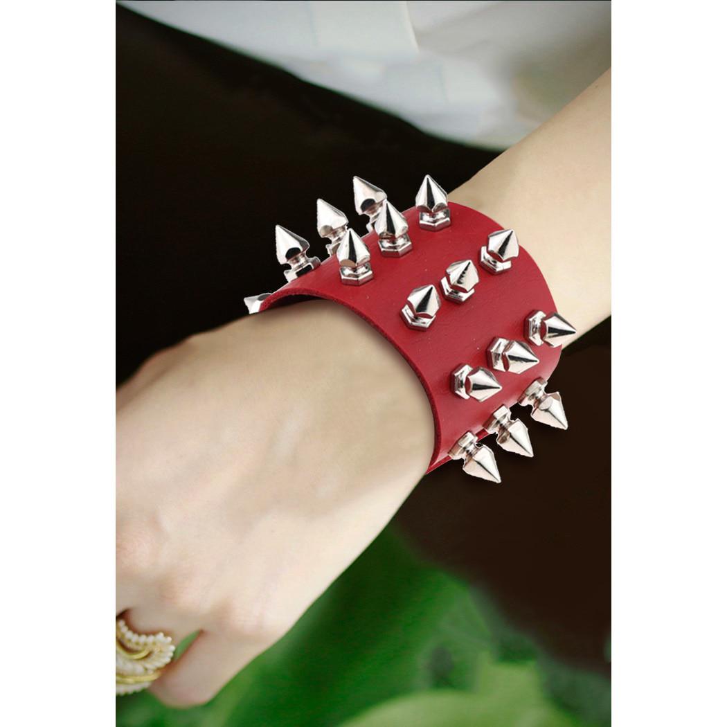 

Панк, готический рок, острые шипы, заклепки, конус, шпилька, широкий кожаный браслет-манжета, браслеты, очаровательный браслет, модные ювелирные изделия унисекс красный
