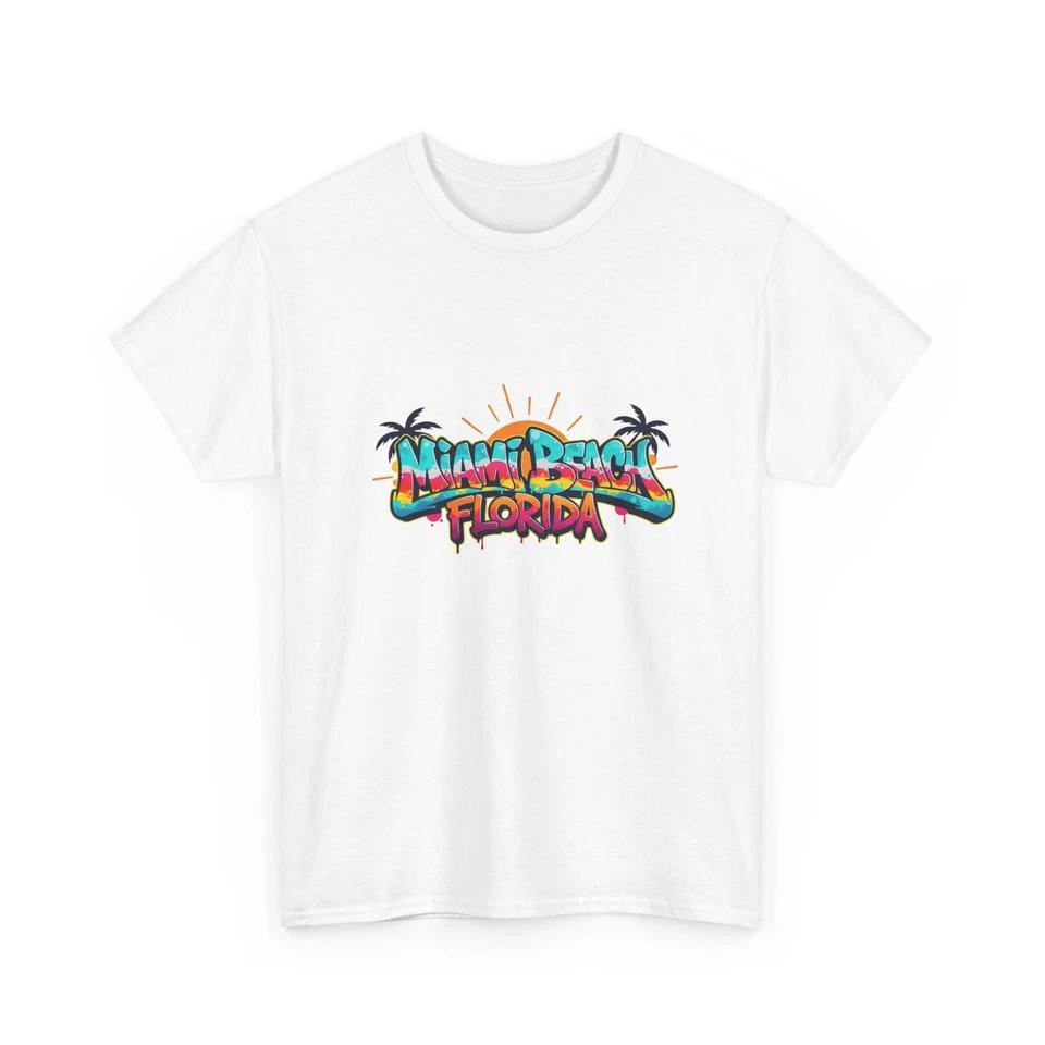 Miami Beach Florida Sunset Tee | Palm Trees, Retro Surf Vibes, Topical T-Shirt M