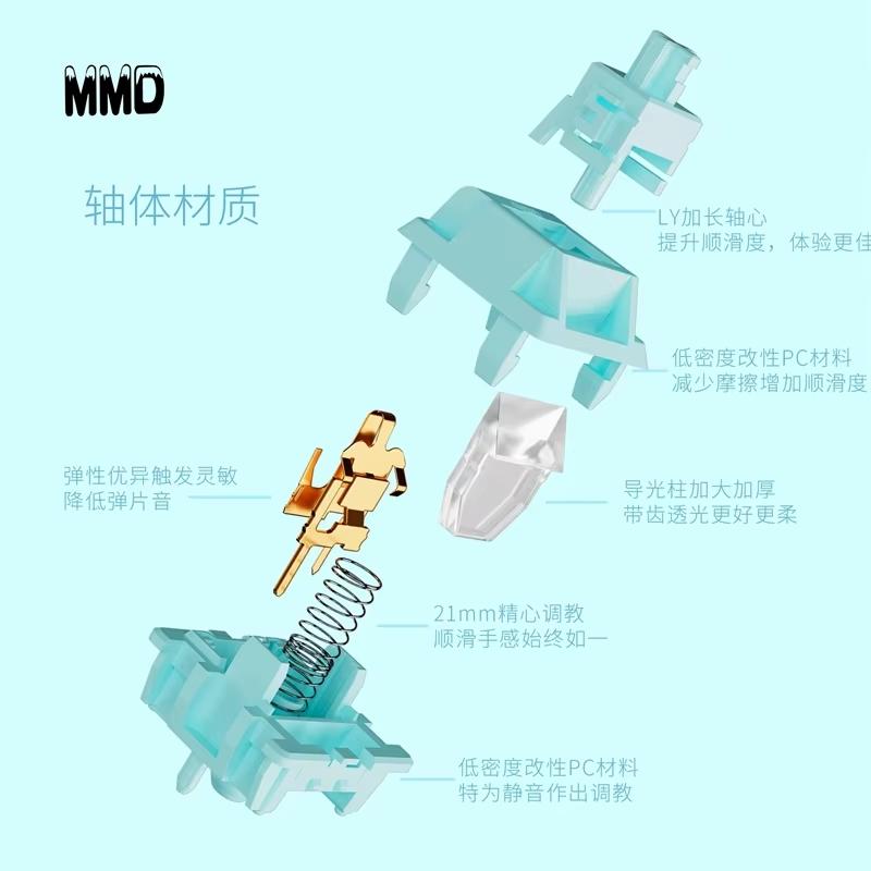 MMD Silent Blue Switch Beyond KTT Brand 5 Pins 43g Linear Mechanical Keyboard Custom Switches Hot Swap Kits Switch Lubricated