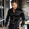 Casual Heren Satijn Zijde Dress Shirts Lange Mouw Sociaal Single Breasted Knoop Turn-Down Kraag Shirts Bruiloftsfeest Herenkleding