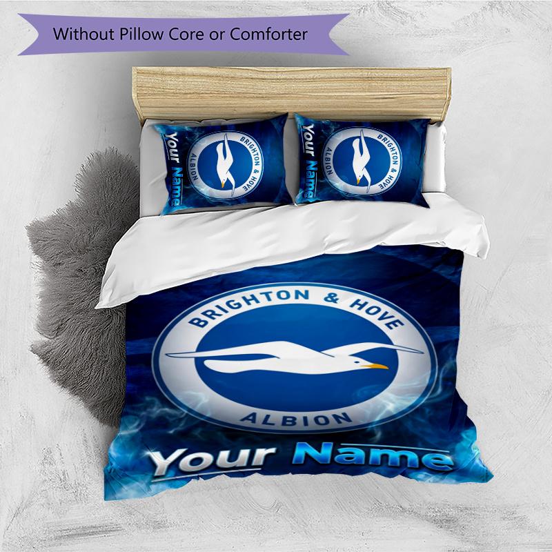 3pcs Brighton & Hove Albion F.C. Cover Set - Personalized Name, HD Printed Bedding with 1 Cover and 2 Pillowcases - Perfect for Home Decor, Easy Care