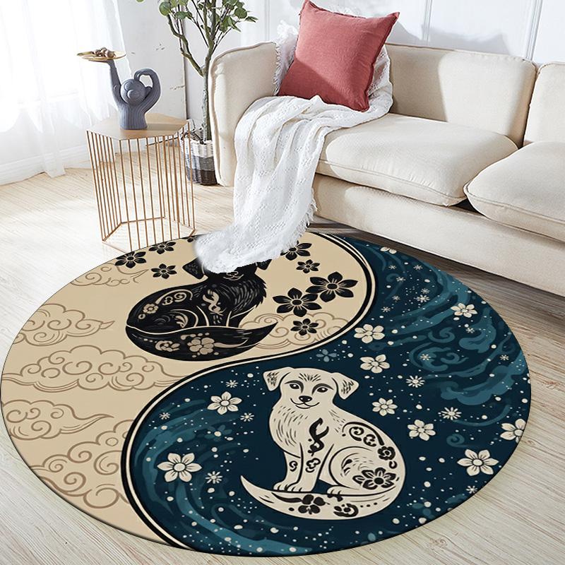 

Круглый ковер Yin Yang с животными, Ковер для гостиной, спальни, дивана, игровой комнаты, Нескользящий коврик для пола 80cmx80cm