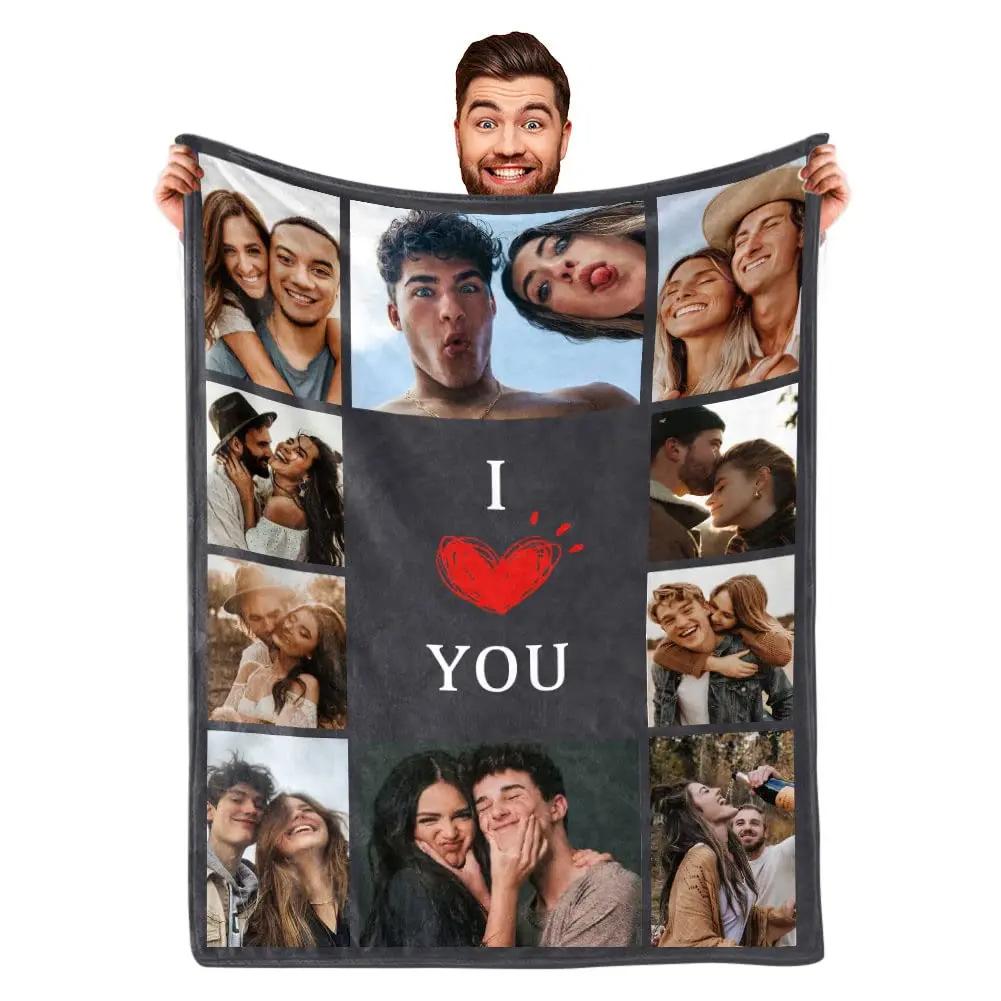 Personalized With Photo Blankets Collage Text Flannel Blankets Family Couple Friends Gifts