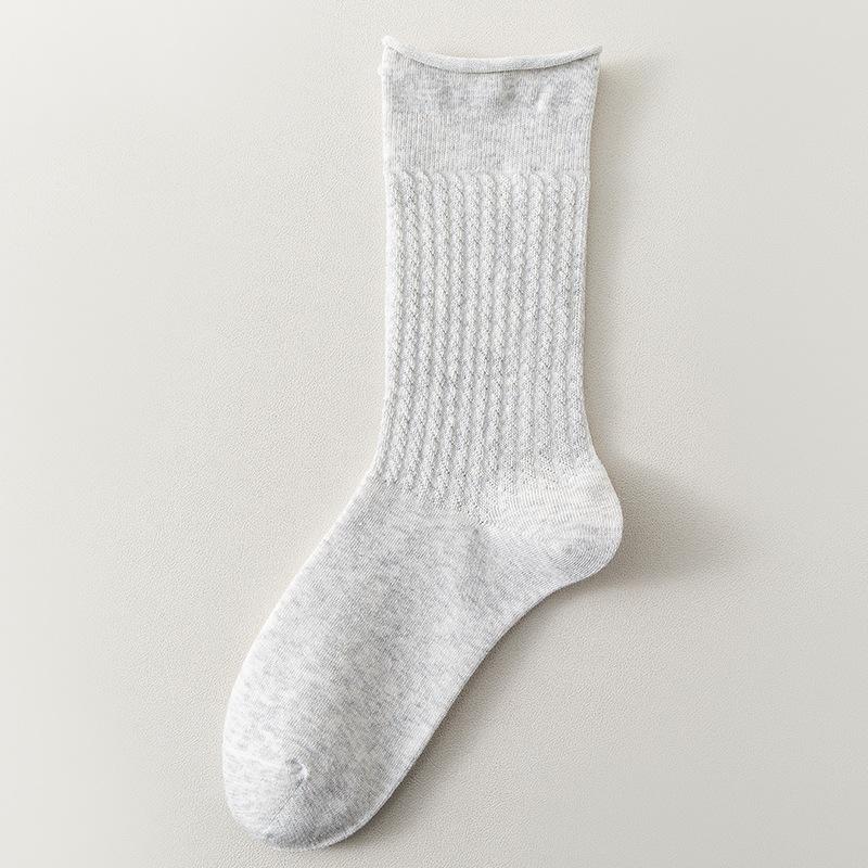 Women's Fall Striped Roll Edge Deodorizing Antibacterial Long Tube Stack Socks