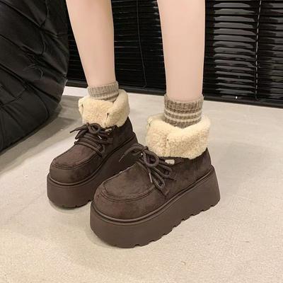 Winter Klobige Plateauabsätze Damen Pelz Schneestiefel Warmhalten Höhenerhöhung Warme Kurze Stiefeletten Schuhe Zapatos Mujer
