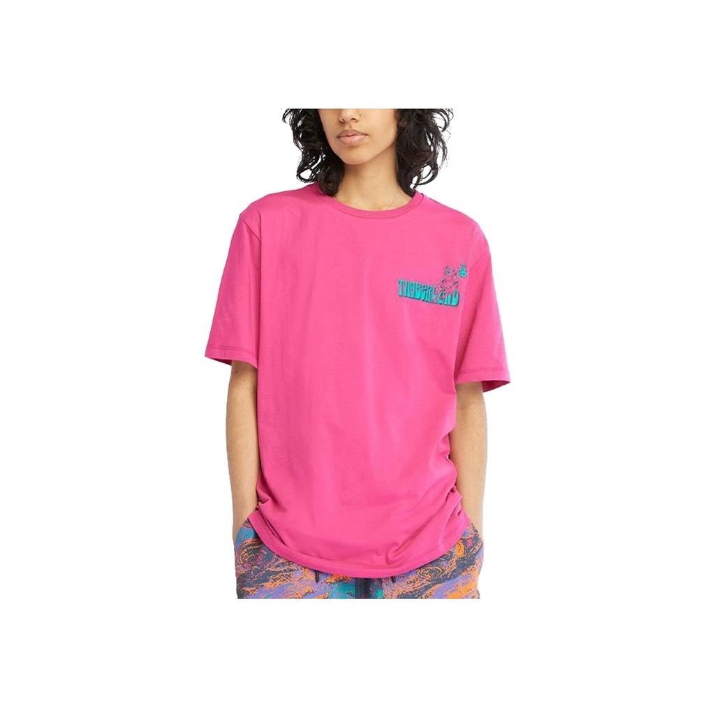Timberland Maglione Casual Girocollo con Stampa Fantasia Manica Corta T-Shirt Unisex Top Viola-Bacca A6QE9-A45