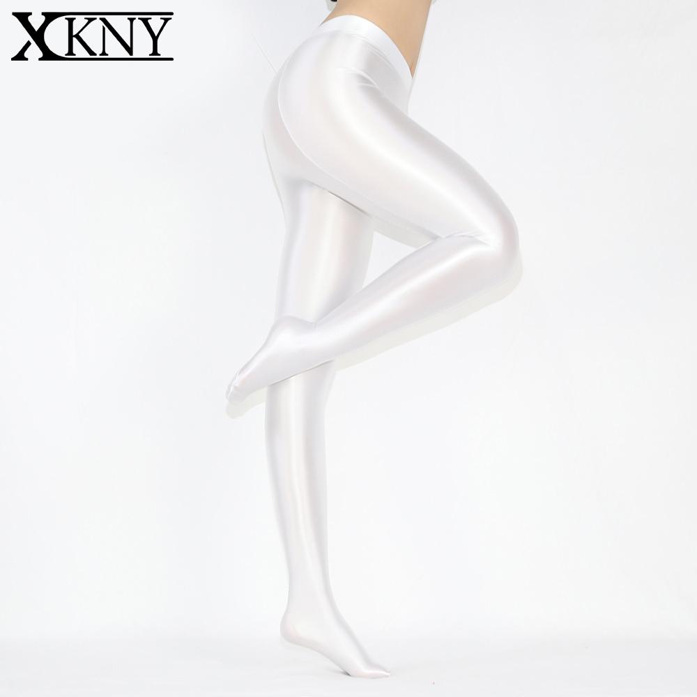 Xclocknyoung Satin Glänzend Hose Satin Glänzend Strumpfhose Sexy Strumpfhosen Yoga Hosen Hohe Taille Strümpfe Seidig Hohe Elastizität Hosen 2XL white