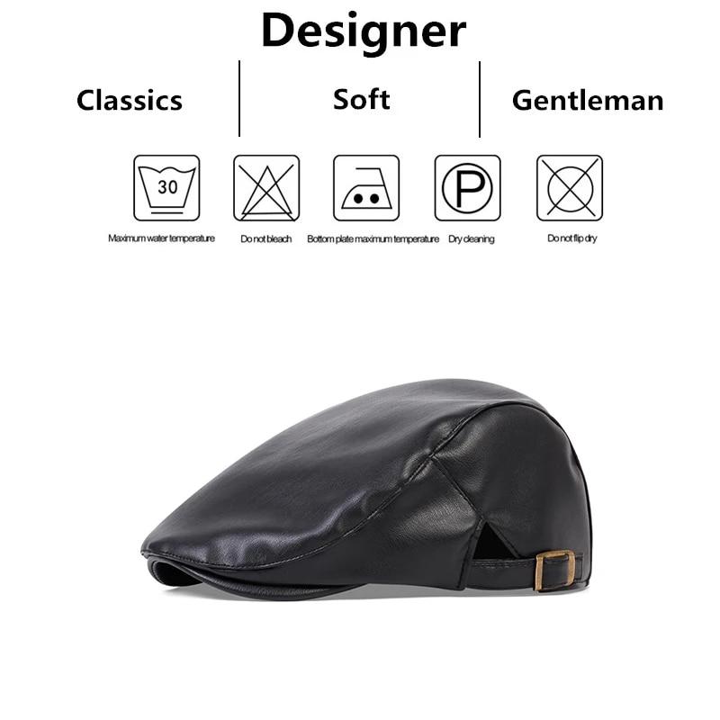 Men Retro Pu Leather Newsboy Caps British Painters Hats Spring Autumn Side Adjustable Flat Cap Hip Hop Berets