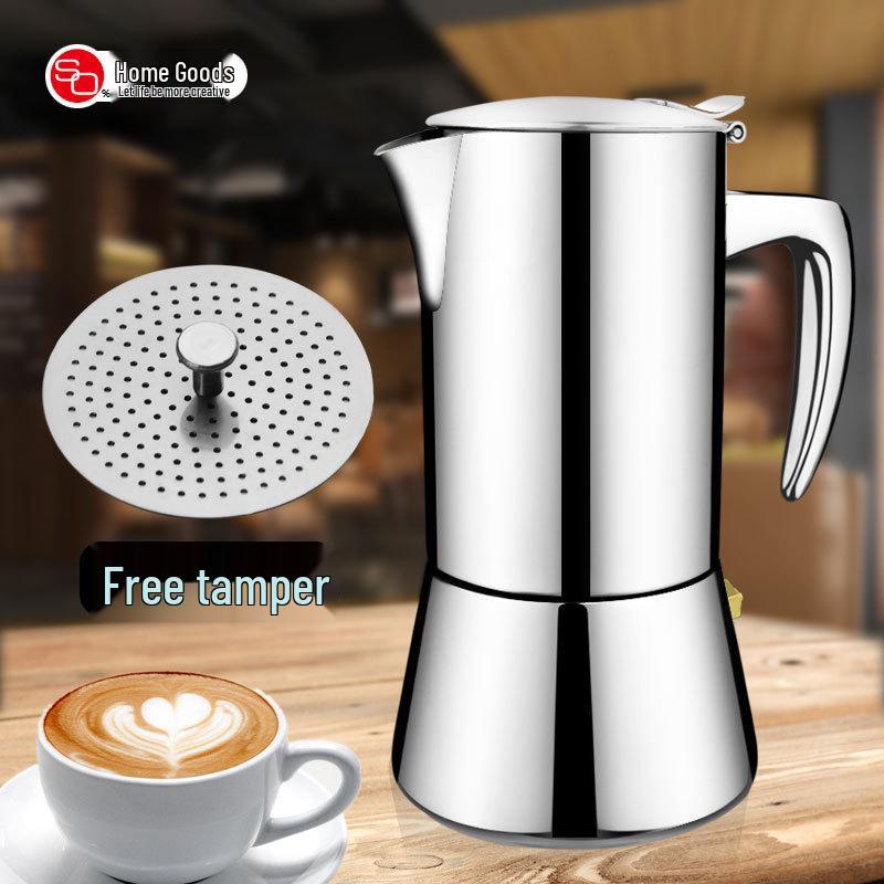 304 Stainless Steel Induction Moka Pot with Tamper, 200ml Portable Italian Coffee Maker