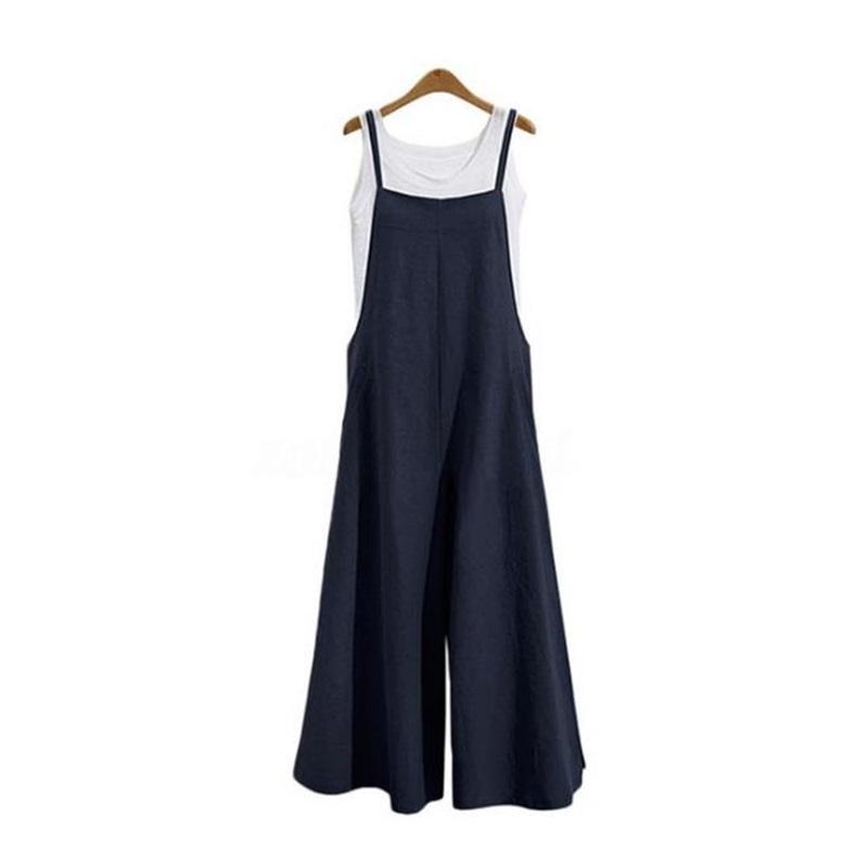 

Женский комбинезон на бретелях, летние однотонные широкие брюки, комбинезон-комбинезон с нагрудником, повседневный свободный комбинезон без рукавов из хлопка и льна 5Xl 4XL темно-синий