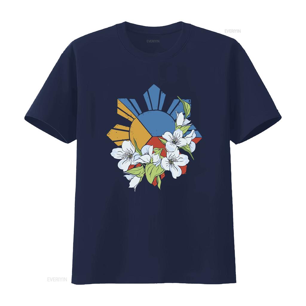 Filipino Flag Sun and Stars Sampaguita T Shirt Crewneck Symbol Philippines  vintage Washed Top For Everyday Wear Stretched