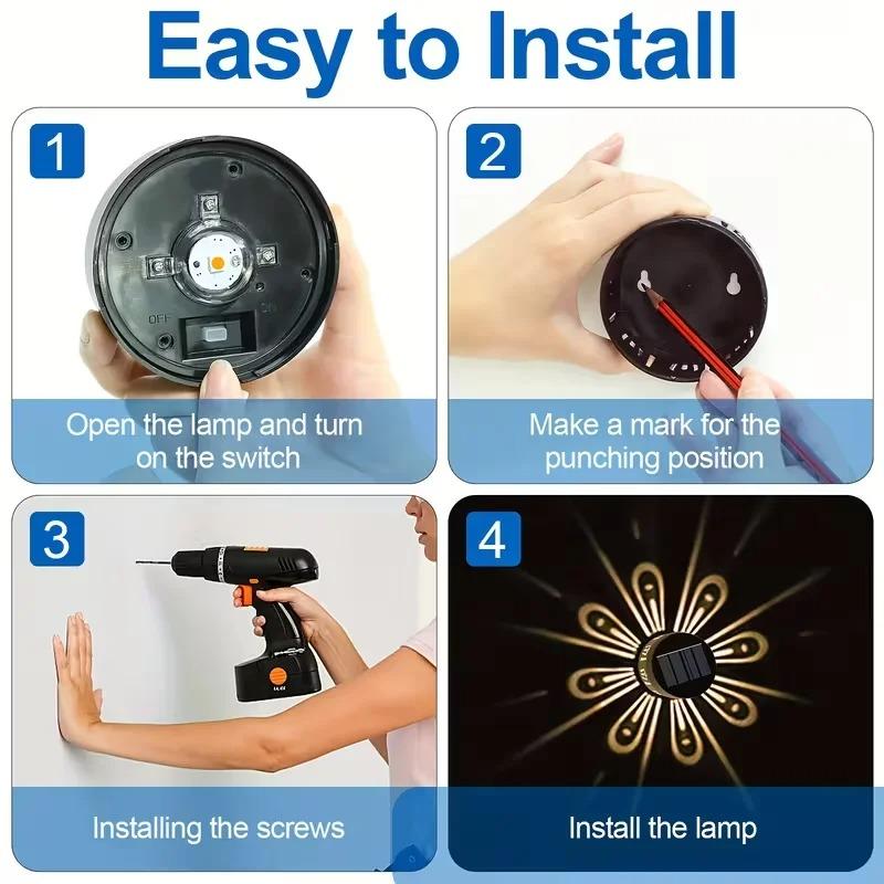 2/4PCS Solar Peacock Projection Lights Outdoor LED Wall Lamp Waterproof Solar Fence Lights for Yard Garden Lawn Christmas Decor