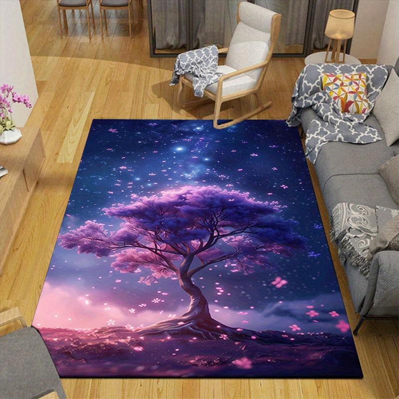 1pc Cherry Blossom Tree Design Indoor Area Rug - Soft, Anti-Slip, and Durable Gaming Room Decor for Bedroom