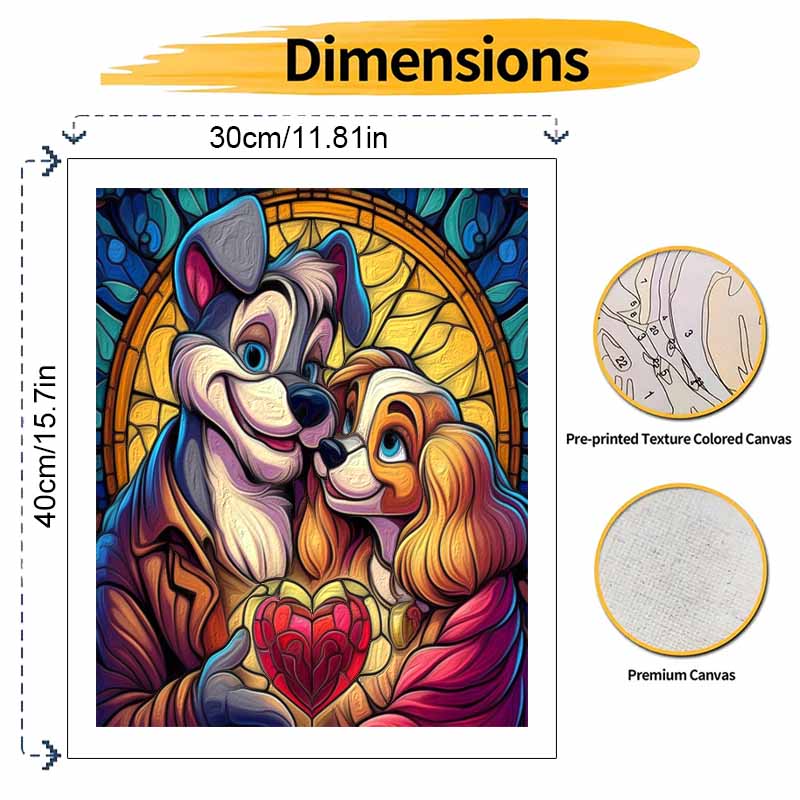 Disney Lady and The Tramp Oil Painting Kit Home Bedroom Wall Decor Handmade Gift Romantic Stained Glass Art Craft Hobby DIY Project Set