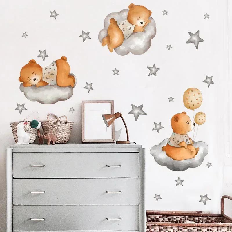 New Cartoon Animal Bear Cloud Star Wall Sticker Room Decoration Wall Sticker Self-adhesive Wall Sticker