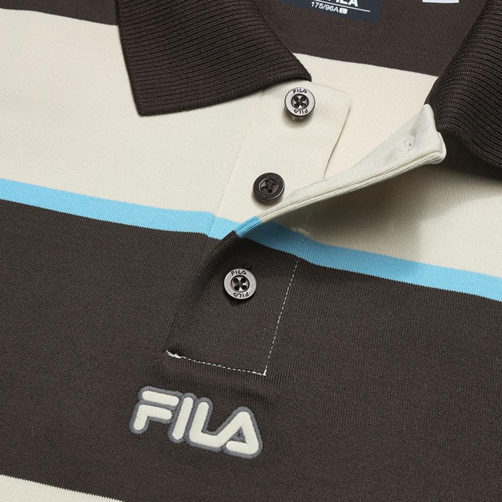 Fila Original Simple Fashion Retro Trendy Striped Comfortable Versatile Loose Knit Long Sleeve Polo Shirt Men Tops Dark-Brown F11M619216FBN
