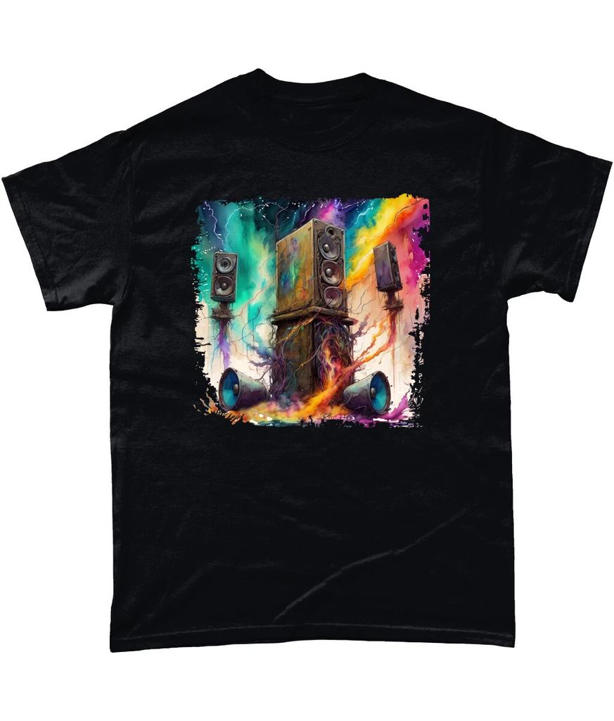 Surreal Dramatic Lightning Multicoloured Loudspeakers T Shirt Concert Festival