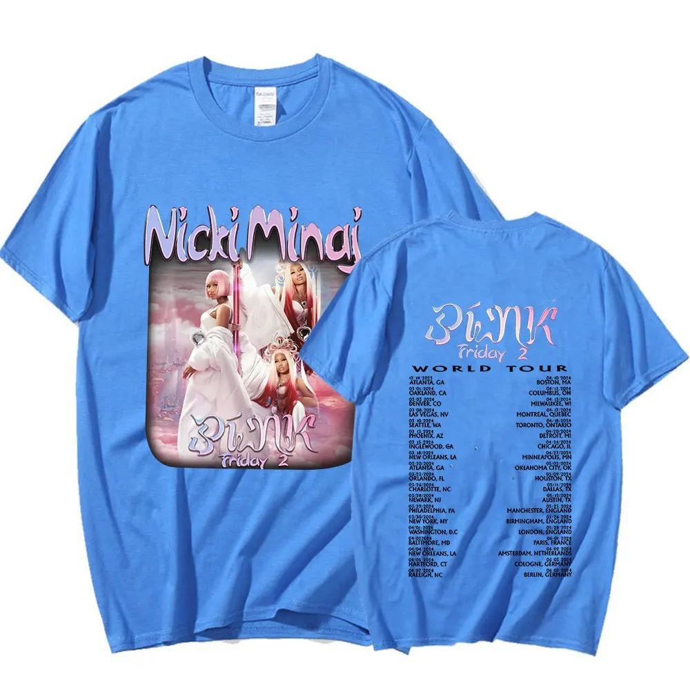Nicki Minaj Pink Friday 2 World Tour T-shirt Unisex Moda Damska Hip Hop Krótki Rękaw Oversize T-shirty 100% Bawełna Przytulne T-shirty