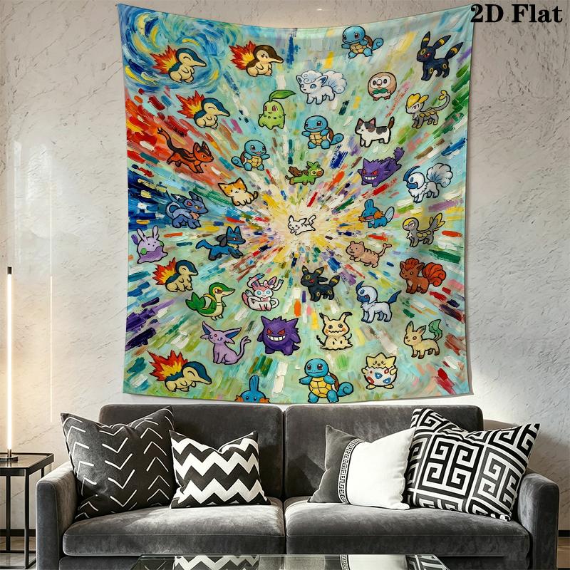Pokemon Wall Tapestry Aesthetic Wall Hanging Printed Fabric Blanket Decorative Tapestries for Bedroom Living Room Home Decor