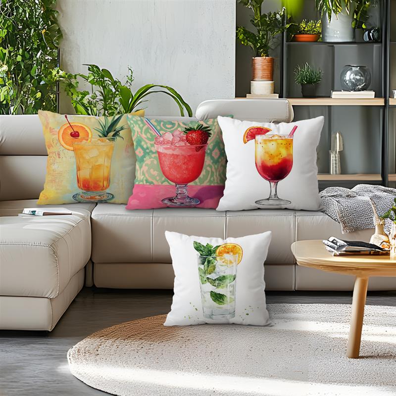 Summer Fruit Drinks Pattern Throw Pillow Cover Waist Cushion Cover Decor Home Decorative Pillowcase Outdoor Patio Supplies