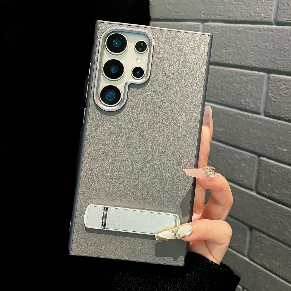 Luxury Matte Leather Fold Stand Holder Phone Case For Samsung Galaxy S24 Ultra S23 S22 Shockproof Bumper Protection Hard Cover