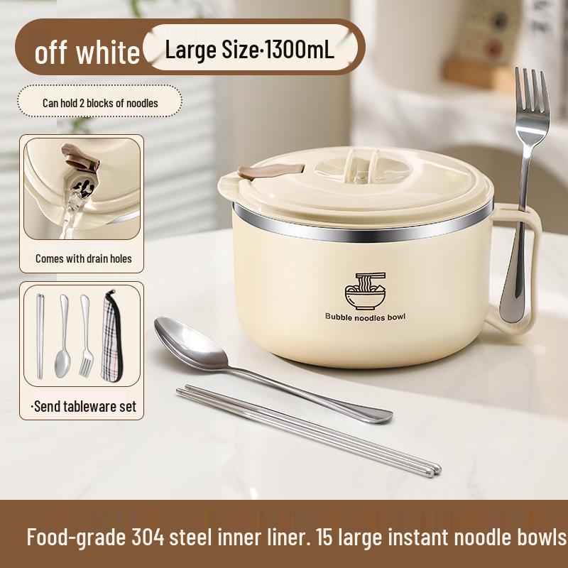 304 Stainless Steel Noodle Bowl with Lid: Large Capacity, Water-Draining for Dorm, Office, or Canteen