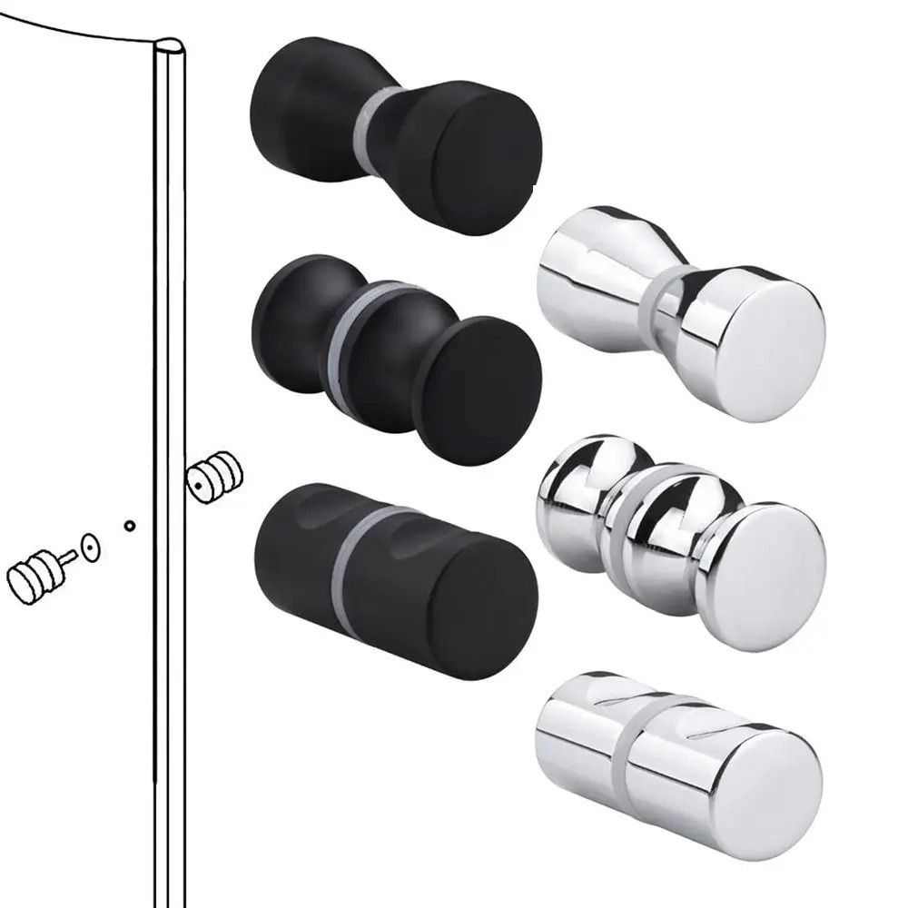 Double Side Shower Screen Handle Silver/Black Shower Glass Door Knob  Bathroom Accessories