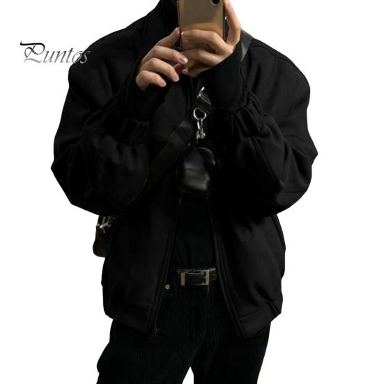 

Мужская куртка с лацканами, длинный рукав, застежка-молния, куртка, пальто с карманами, однотонная, свободная посадка, повседневная верхняя одежда M чёрный