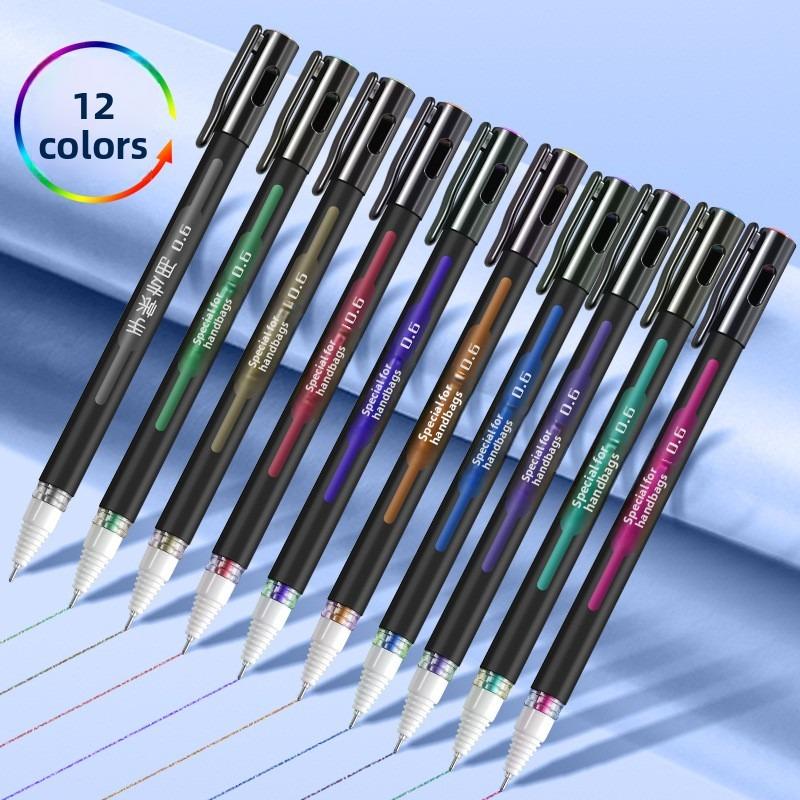 Handwriting Notebook 12-color Art Painting Water-based Pen Fine Tip Metal Pen Black Base with White Writing Pen - Artistic Style