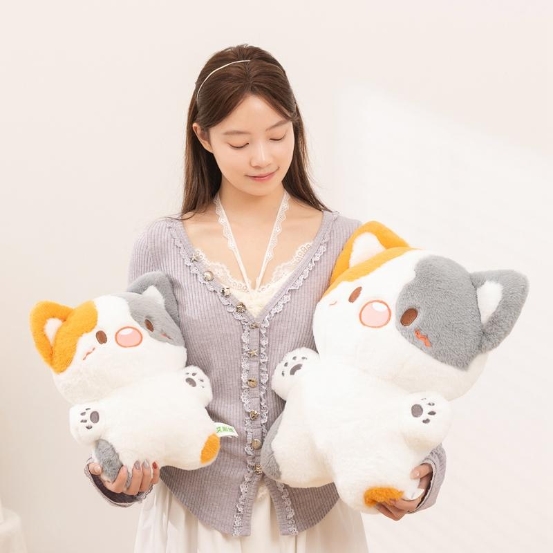 35/45cm 3-color Cat Plush Pillow Stuffed Cartoon Kawaii Animal Standing Kitten Back Support Plushie Sleeping Companion Gift