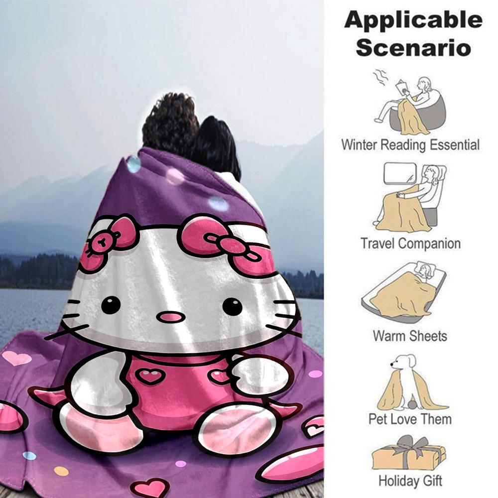 1pc Hello Kitty blanket Lightweight Flannel Throw for Sofa Bed Travel Camping Livingroom Office Couch Chair