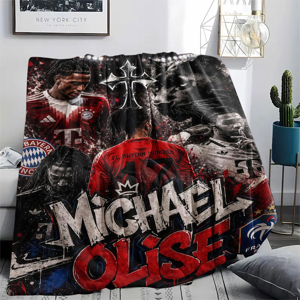 Michael Olise Printed Flannel Blanket, soft throw for bedroom sofa, washable,soccer fan merchandise, great gift.