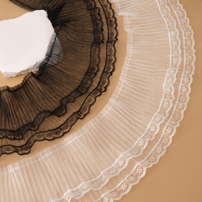 10CM Wide Tulle Mesh Pleated Lace Fabric Needlework Fringed Ribbon Ruffle Trim Lolita Dress Clothing Collar Sewing DIY Material