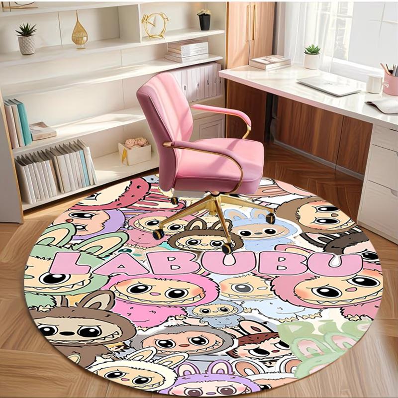 Labubu Print Round Rug, Washable Floor Carpet, For Entryway Dorm Laundry Room Office Study, Home Decor Birthday Christmas Gift