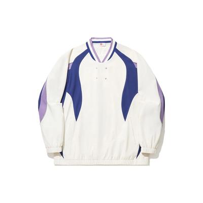 Li Ning Color Block Letter Stand Collar Pullover Sports Loose Sweatshirt Men Sweatshirt Off-White Shadow-Purple Blue ATLU035-1