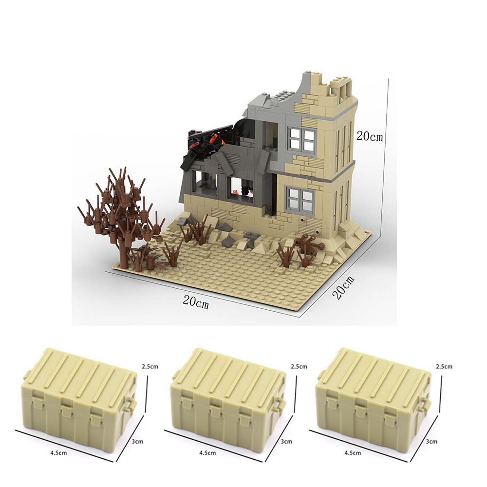 Verlassene Ruinengebäude MOC Zweiter Weltkrieg Militärbasis DIY Szenen Bausteine Set Teile Geschenk für Armee Soldaten Figuren Spielzeug Kinder