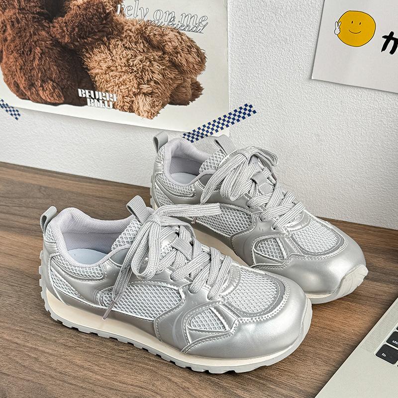 

Silver platform heightening moral training shoes women s 2025 new fashion versatile mesh breathable sports and leisure Forrest Gump shoes 35