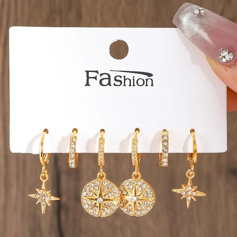 Hot-selling niche diamond-set high-end sense geometric mango star round earrings set creative personalized ears