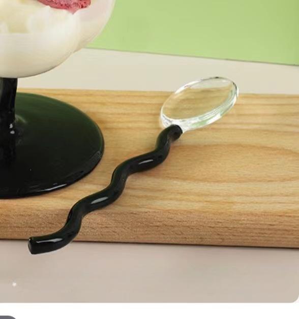 1PC Long Handle Creative Spoons Colorful Transparent Glass Ice Cream Spoon Kitchen Coffee Tea Milk Sugar Mixing Stirring Scoop