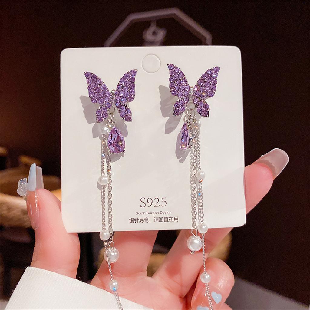 925 Silver Needle Exquisite Bow Light Luxury Pearl Earrings Simple High-end Earrings Temperament Long Tassel Earrings