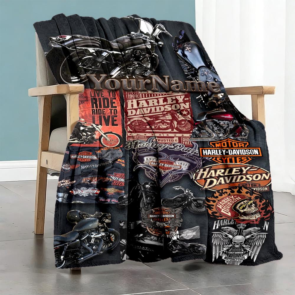 Harley-davidson Motorcycles Personalized Text Blanket Multi-purpose Personalized Blanket Warmthful Decor Suitable for Bed Picnics Home Decor Sofa