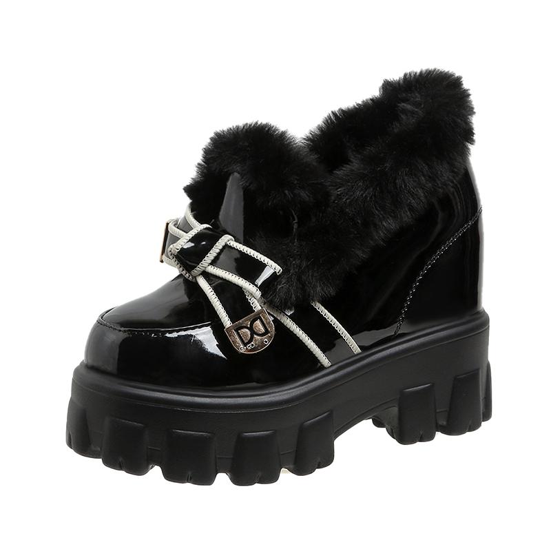 

Модные женские зимние кожаные ботильоны на толстой подошве, 10,5 см высокий каблук, британский стиль, кроссовки на платформе, женские кроссовки для ходьбы, спортивные туфли, обувь для папы 39