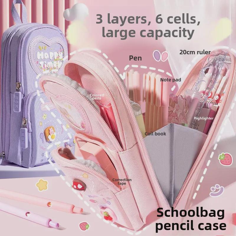 დიდი ტევადობის მრავალფუნქციური ფანქრის ყუთი გოგონებისთვის - პორტატული სკოლის ჩანთა მოსწავლეებისთვის