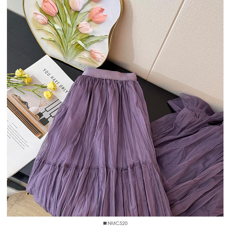 French Fairy-Tale High Waist Mesh Skirt - Women's Autumn 2025 A-Line Pleated Design